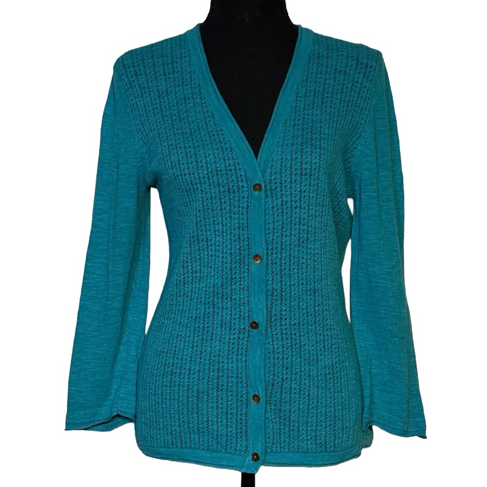 L.L. Bean Teal Blue Cotton Linen Button Cardigan Sweater 🌿 S
